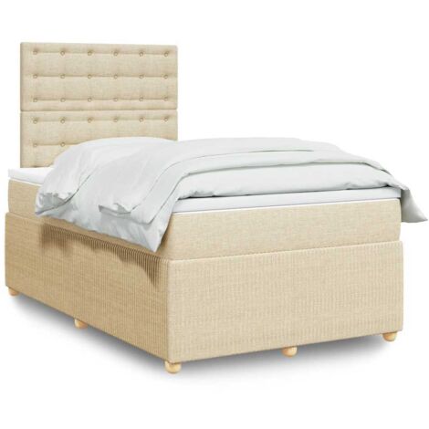 Sommier à lattes de lit avec matelas Crème 120x200 cm Tissu vidaXL (1/5)