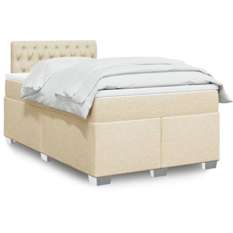 vidaXL Sommier à lattes de lit avec matelas Crème 120x200 cm Tissu (1/5)