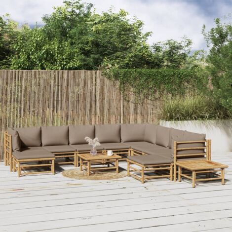 Salon de jardin 12 pcs avec coussins taupe bambou vidaXL