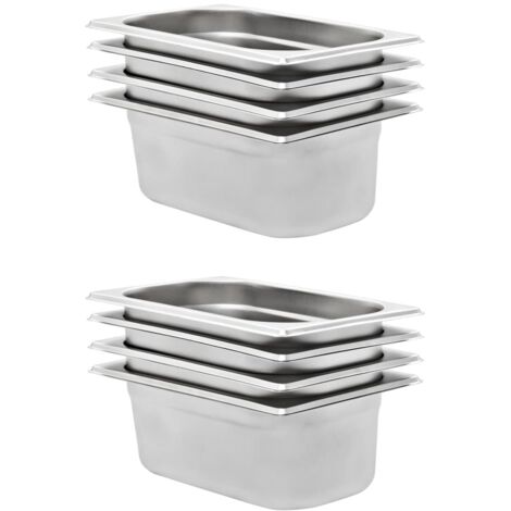 vidaXL Gastronorm Containers 8 pcs GN 1/4 100 mm Stainless Steel