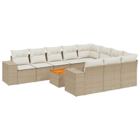 Salon de jardin 11 pcs avec coussins beige résine tressée vidaXL (1/3)