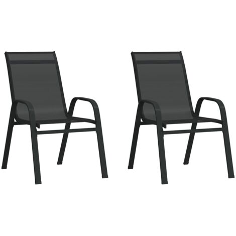 vidaXL Stackable Garden Chairs 2 pcs Black Textilene Fabric