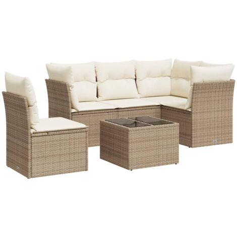 Salon de jardin avec coussins 6 pcs beige résine tressée vidaXL (1/3)