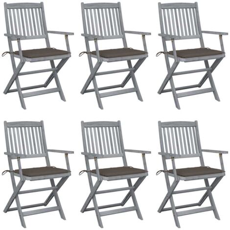 vidaXL Chaises pliables d'extérieur lot de 6 et coussins Bois d'acacia (1/5)