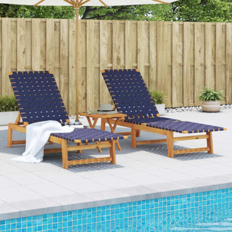 vidaXL Chaises longues lot de 2 et table bleu foncé bois massif acacia