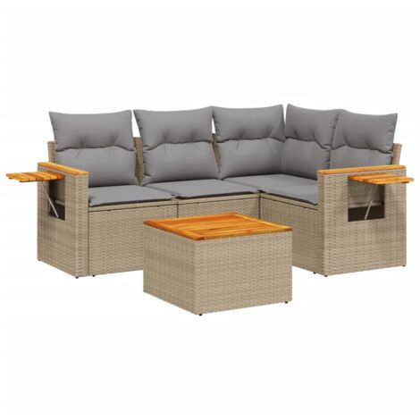 Salon de jardin avec coussins 5 pcs beige résine tressée vidaXL (1/3)