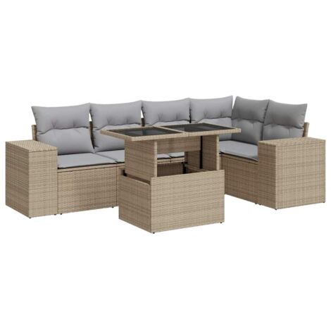 Salon de jardin avec coussins 6 pcs beige résine tressée vidaXL (1/5)
