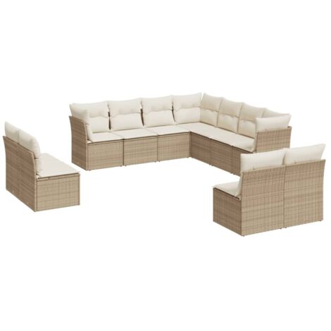 Salon de jardin 11 pcs avec coussins beige résine tressée vidaXL (1/3)
