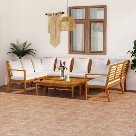 Salon de jardin 9 pcs avec coussin Crème Bois d'acacia solide vidaXL
