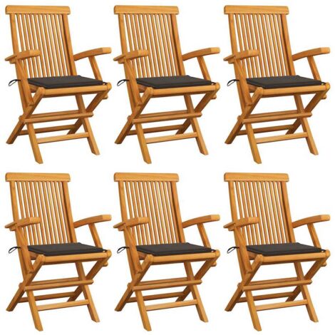 vidaXL Chaises de jardin avec coussins taupe lot de 6 Bois teck massif (1/5)