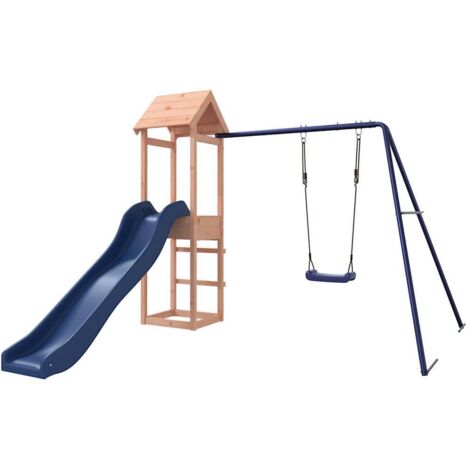 Vidaxl – Aire de jeux d'extérieur en bois de douglas – Toboggan ondulé bleu – Balançoire et bac à sable – Dimensions 238x259x194cm