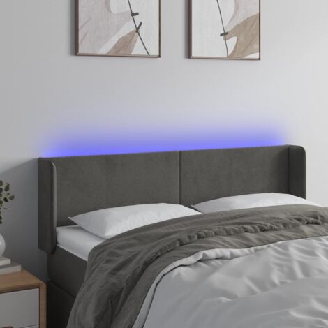 Tête de lit à LED Gris foncé 147x16x78/88 cm Velours vidaXL (1/5)