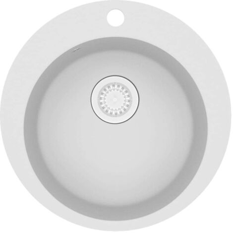Vidaxl – Évier de cuisine en granit 1 bac rond blanc – Résistant à la chaleur et aux rayures – Facile à nettoyer – Filtre à panier inclus (1/8)