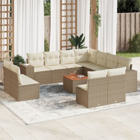vidaXL Salon de jardin avec coussins 12 pcs beige résine tressée (1/3)