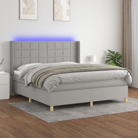 Sommier à lattes de lit matelas LED Gris clair 180x200 cm Tissu vidaXL (1/5)