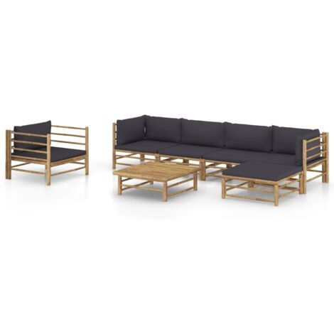 vidaXL Salon de jardin 7 pcs avec coussins gris foncé bambou