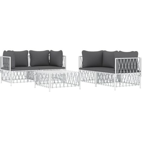 Salon de jardin avec coussins 5 pcs blanc acier vidaXL (1/5)