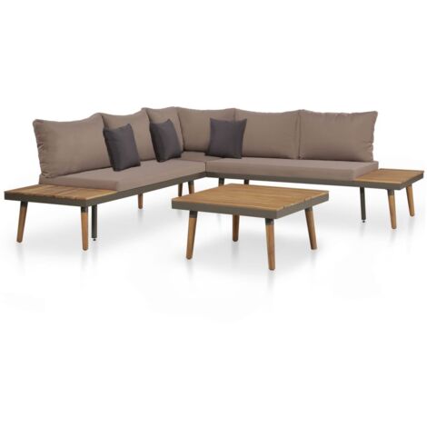 Vidaxl – Salon de jardin 4 places en bois d'acacia massif – Coussins polyester – Dimensions 200x200x65cm – Résistant intempéries – Structure acier (1/5)