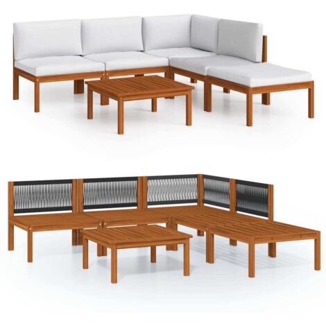 vidaXL Salon de jardin 6 pièces avec coussins, bois d'acacia crème et corde (1/10)