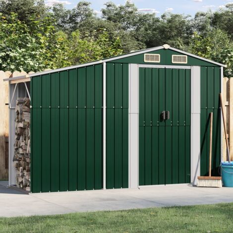 Vidaxl – Abri de jardin métal 277x93x179 cm – Acier galvanisé – Ventilation avec 2 bouches d'aération – Design incliné pour évacuation pluie