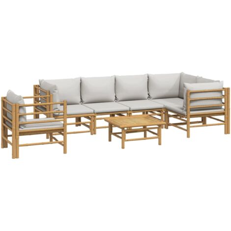 Salon de jardin 7 pcs avec coussins gris clair bambou vidaXL