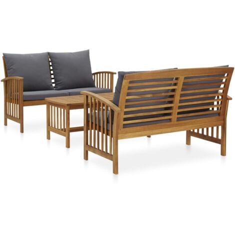 vidaXL 3 Piece Garden Lounge Set with Cushions Solid Acacia Wood