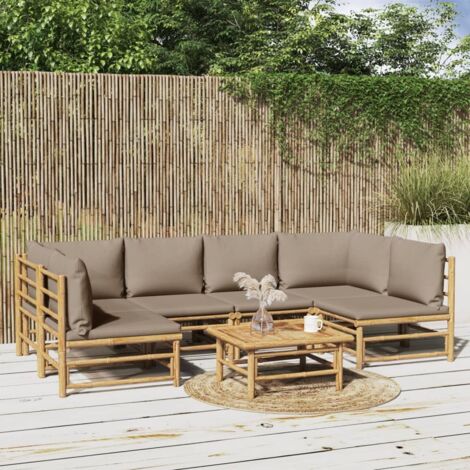 Salon de jardin 7 pcs avec coussins taupe bambou vidaXL