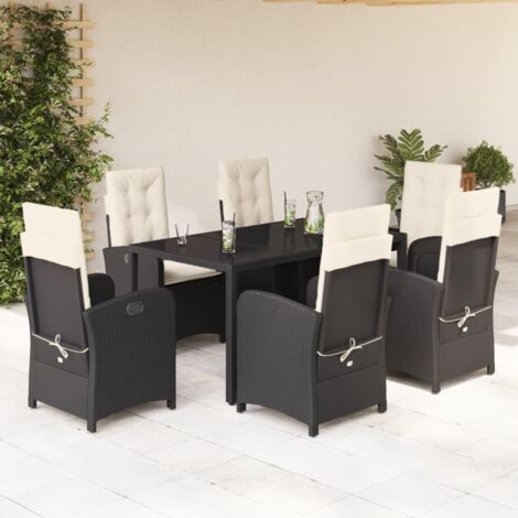 vidaXL Ensemble à manger de jardin coussins 7pcs Noir Résine tressée (1/5)