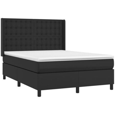 Lit à sommier tapissier avec matelas Noir 140x190 cm Similicuir (1/5)