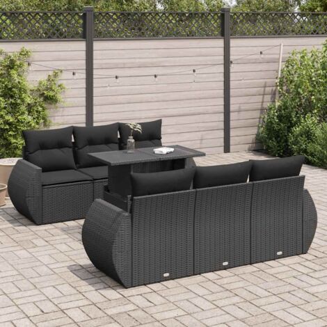 vidaXL Salon de jardin 7 pcs avec coussins noir résine tressée (1/5)