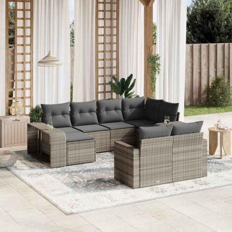 vidaXL Salon de jardin avec coussins 10 pcs gris clair résine tressée (1/5)