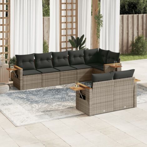 vidaXL Salon de jardin 8 pcs avec coussins gris résine tressée (1/5)