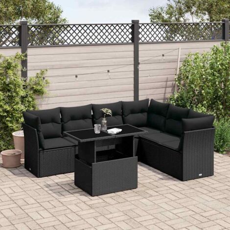 Salon de jardin 7 pcs avec coussins noir résine tressée vidaXL (1/5)