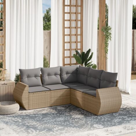 Salon de jardin avec coussins 5 pcs beige résine tressée vidaXL (1/3)