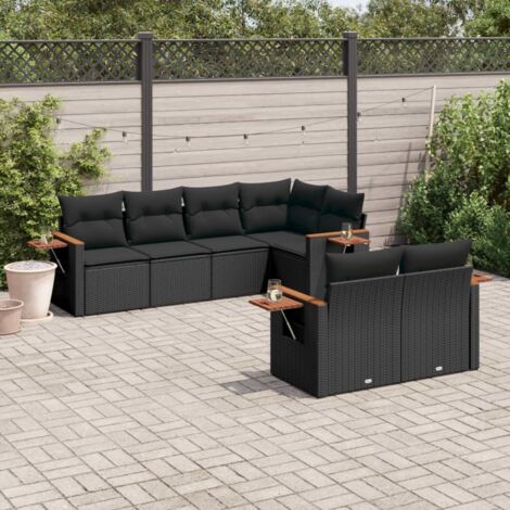 vidaXL Salon de jardin 7 pcs avec coussins noir résine tressée (1/3)