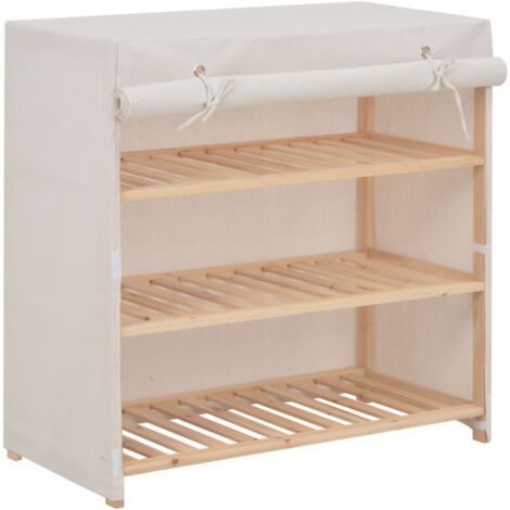 Vidaxl – Armoire à chaussures 3 niveaux – Housse en tissu blanc – Dimensions 79x40x80 cm – Cadre en sapin massif – Pour 6 paires (1/7)