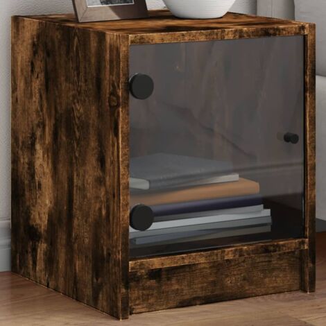 Table de chevet avec porte en verre chêne fumé 35x37x42 cm vidaXL (1/5)