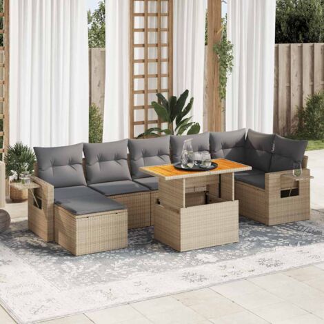 vidaXL Salon de jardin avec coussins 8 pcs beige résine tressée (1/5)