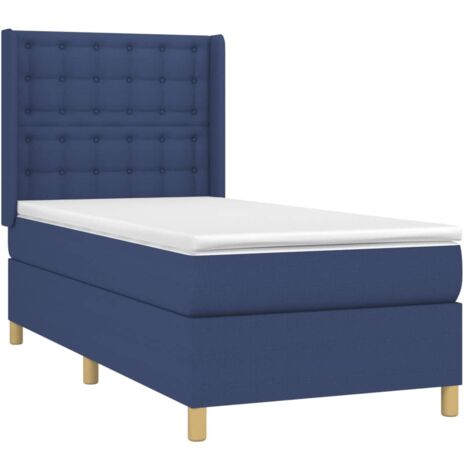 vidaXL Sommier à lattes de lit avec matelas Bleu 90x190 cm Tissu (1/5)