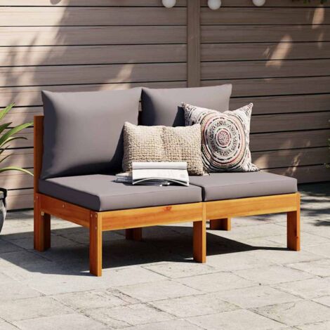 Vidaxl – Canapé de jardin 2 places en bois d'acacia massif – Coussins épais gris foncé – Dimensions 106x68x64cm – Conception modulaire