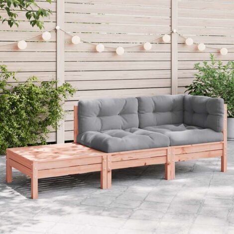 vidaXL Garden Sofa with Cushions and Footstool Solid Wood Douglas