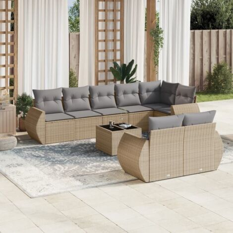 Salon de jardin avec coussins 9 pcs beige résine tressée vidaXL (1/5)