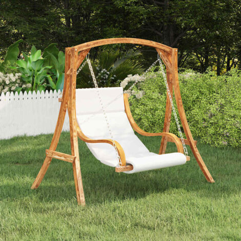 Vidaxl – Balancelle de jardin en bois courbé massif – Coussin crème – Dimensions 115x100x67 cm – Ergonomique pour confort optimal