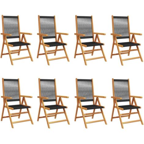 vidaXL Chaises inclinables de jardin lot de 8 noir bois massif acacia
