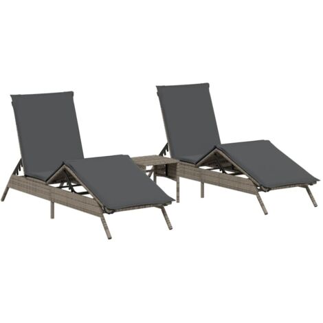 vidaXL Chaises longues lot de 2 avec table gris résine tressée (1/5)