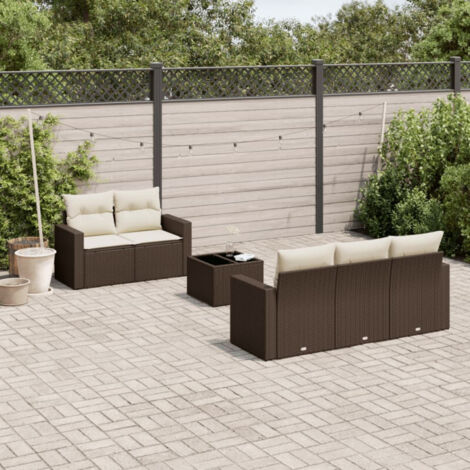 vidaXL Salon de jardin avec coussins 6 pcs marron résine tressée (1/4)