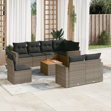 Salon de jardin 9 pcs avec coussins gris résine tressée vidaXL (1/3)