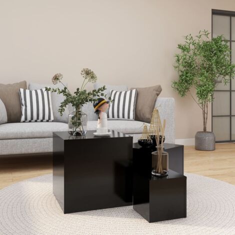 Vidaxl – Tables d'appoint 3 pcs – Noir – Aggloméré – Dimensions : 45x45x45 cm, 35x35x35 cm, 24x24x24 cm – Assemblage requis
