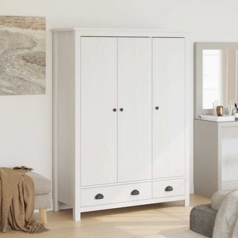 Vidaxl – Garde-robe moderne 3 portes 127x50x170 cm – Bois pin massif – 2 tiroirs – 5 étagères – Grand compartiment avec penderie