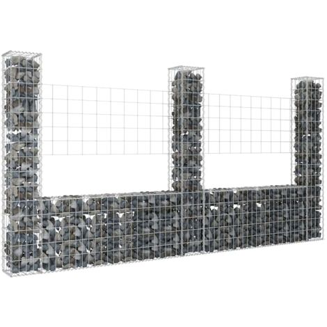Vidaxl – Panier de gabion en forme de U 260x20x150 cm – 3 poteaux en fer – Résistant à la rouille et intempéries – Pour murs de soutènement